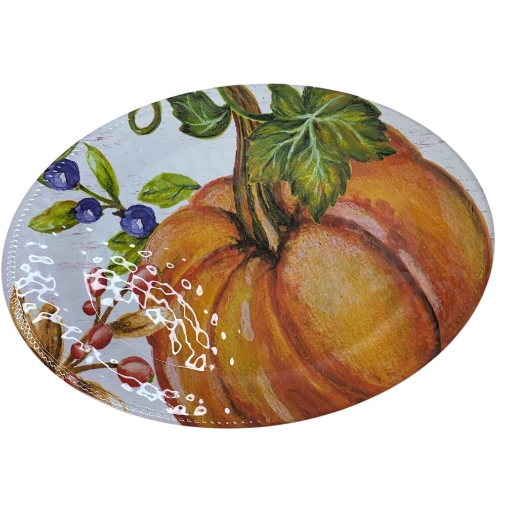 Madison Home Decorative Oval Melamine Platter Pumpkin Berries Thanksgiving 19X14